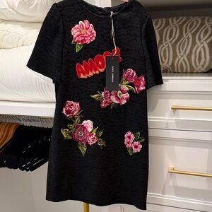 Dolce & Gabbana Black Dress with Pink Floral Accents